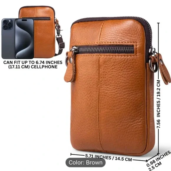 Compact Brown Belt Bag in High-Quality Leather with Adjustable Strap - Picture 3 of 3